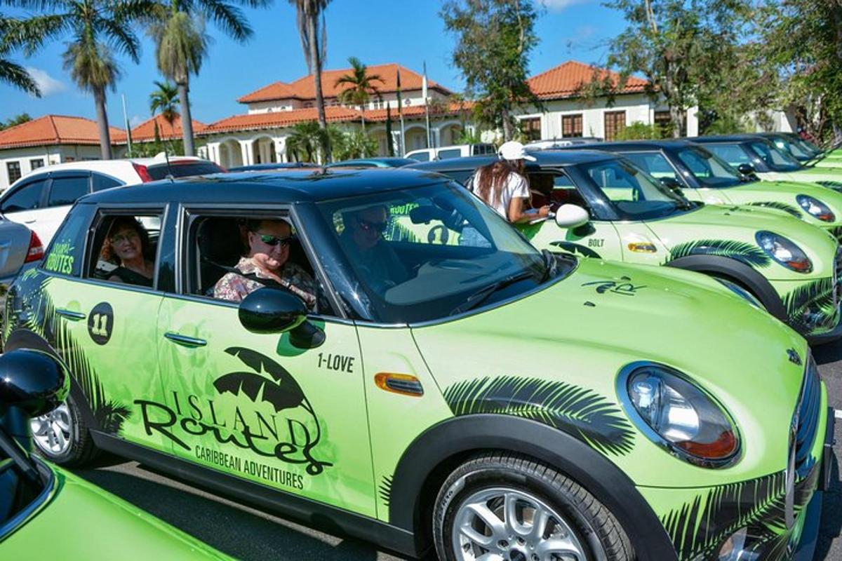 eine Gruppe grüner Autos auf einem Parkplatz