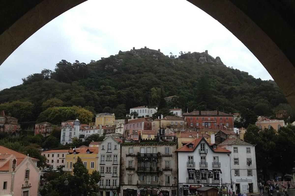 Una vista de una ciudad con una montaña al fondo.