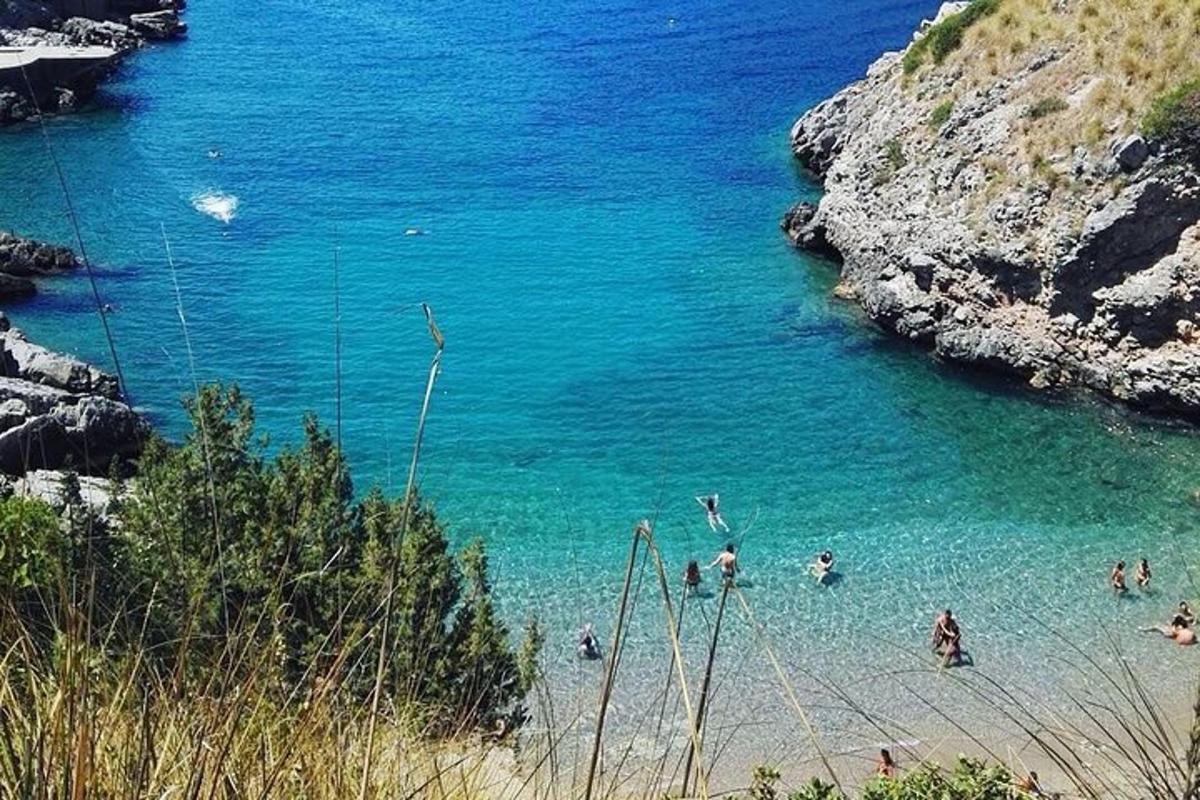 a group of people in the water at a beach
