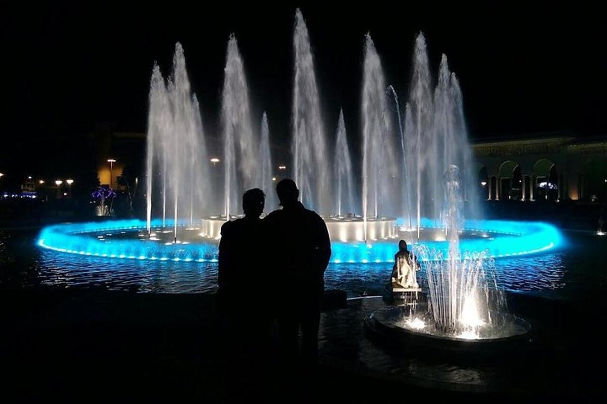 due persone in piedi davanti a una fontana di notte