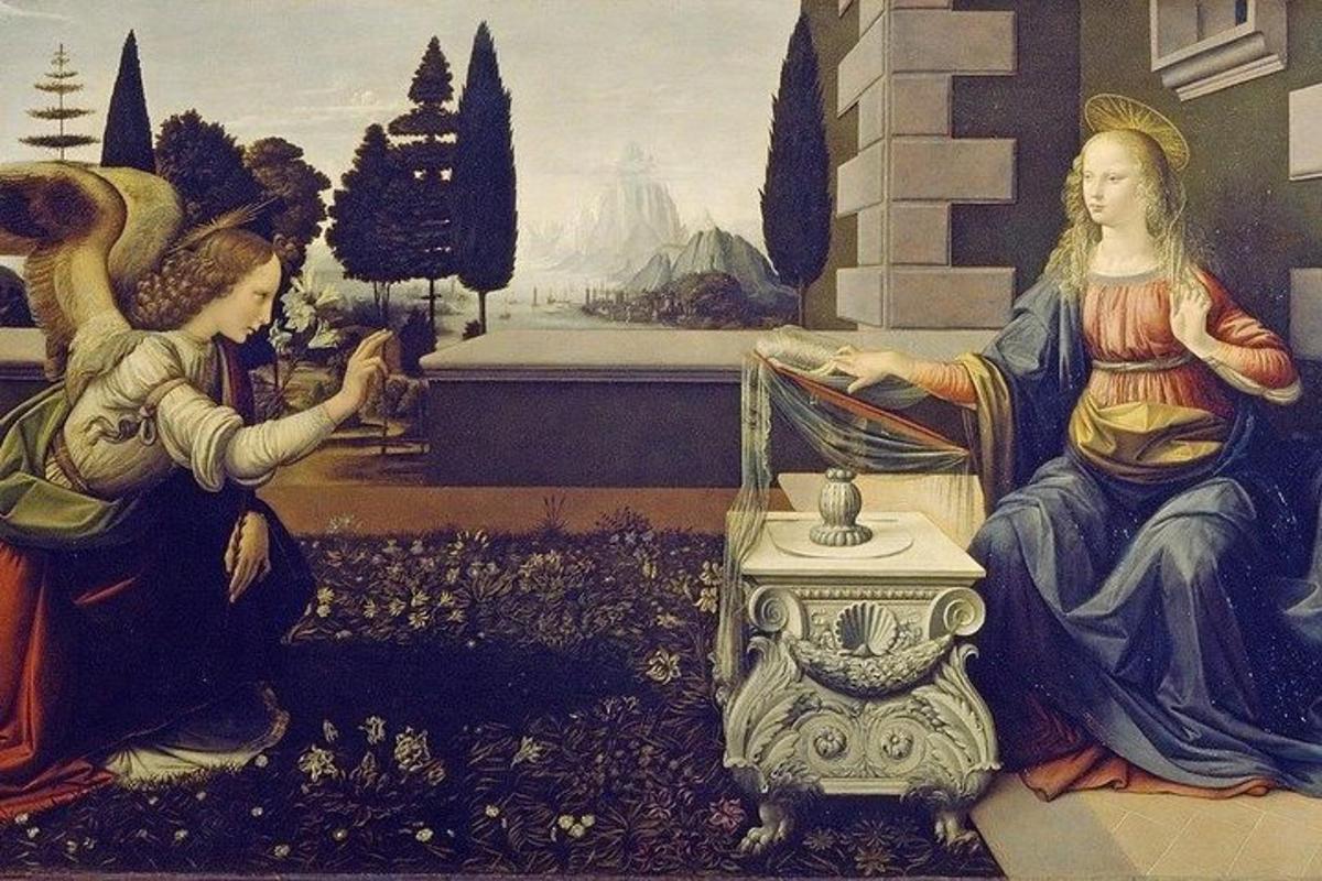 uma pintura de duas mulheres em uma sala