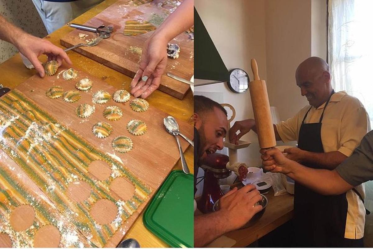 due persone che preparano il cibo su un tavolo di legno