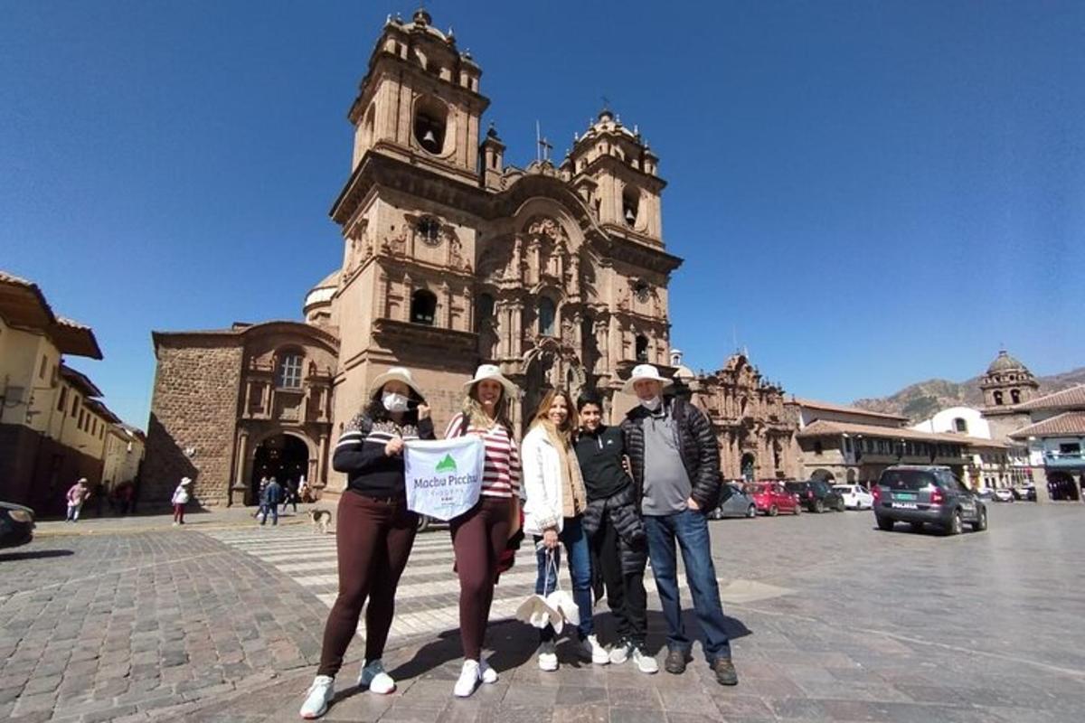 a group of people standing in front of a building