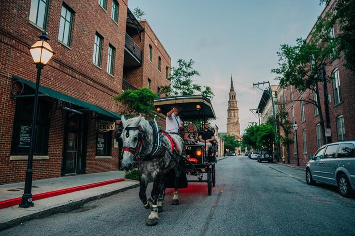 a horse drawn carriage on a city street