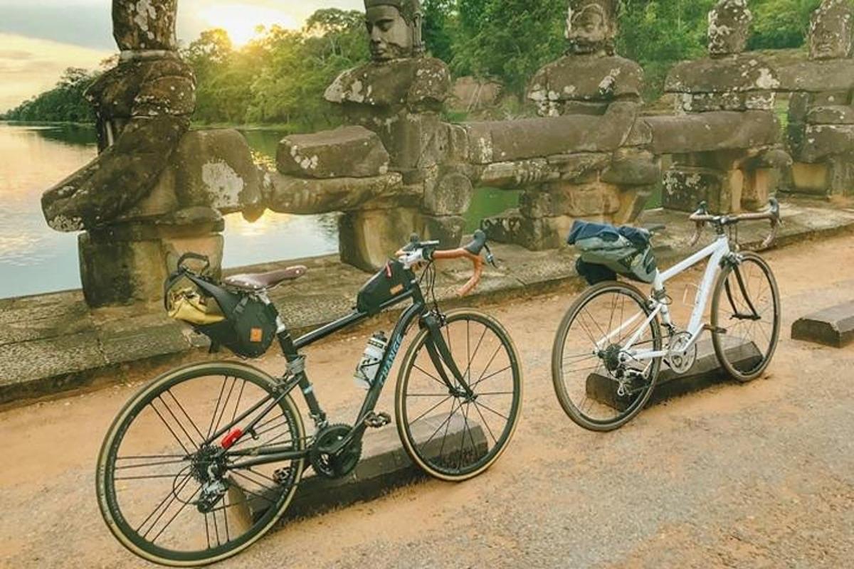 hai chiếc xe đạp đỗ cạnh nhau trước một bức tường