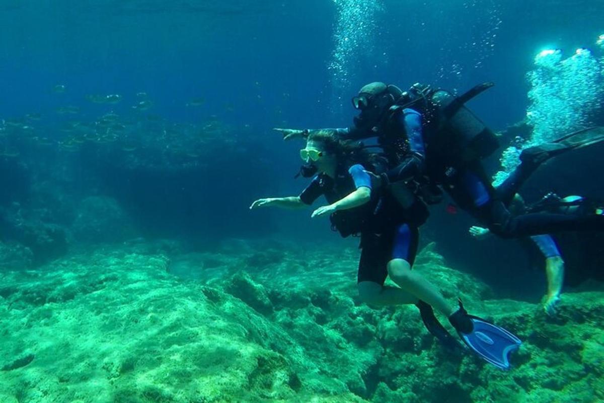 two people are scuba diving in the ocean
