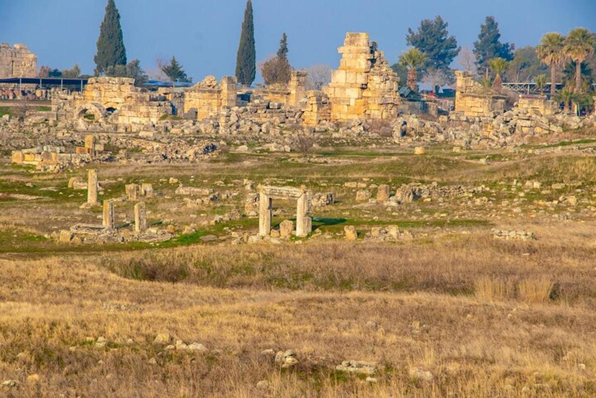 um grande edifício de pedra em um campo