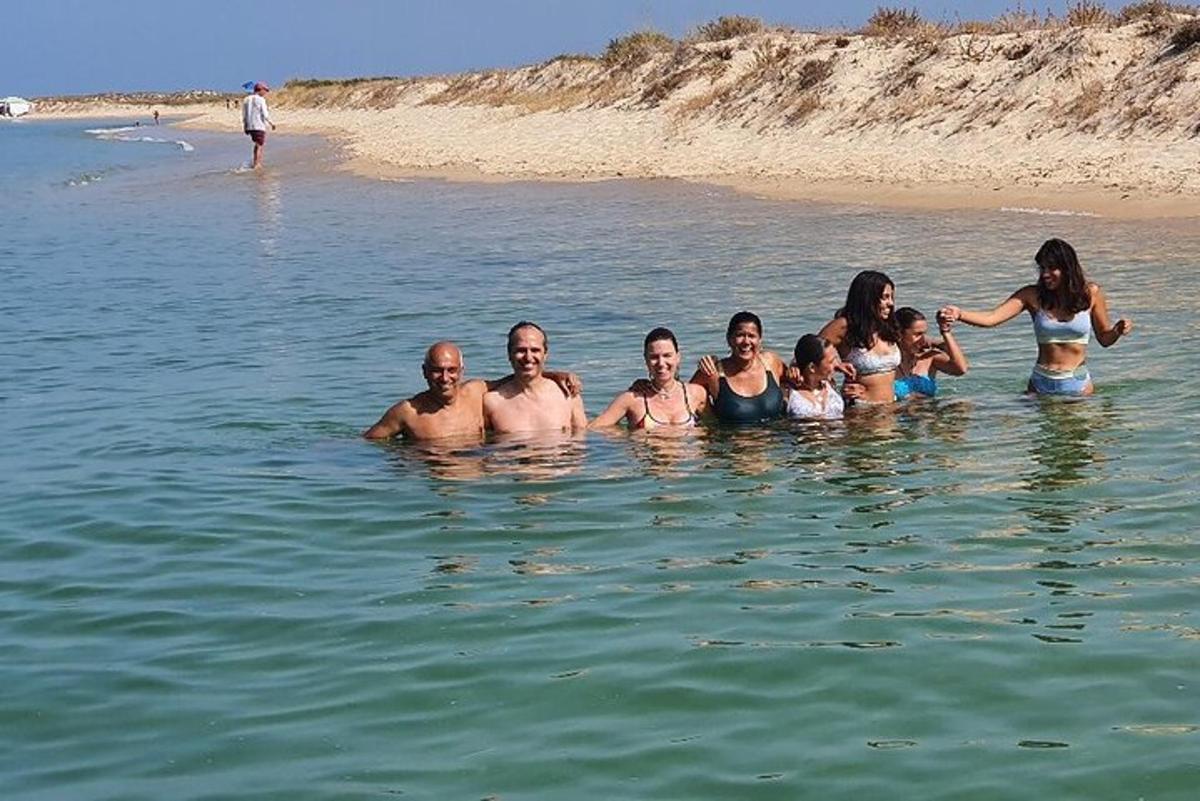 un grup de oameni care stăteau în apă pe plajă