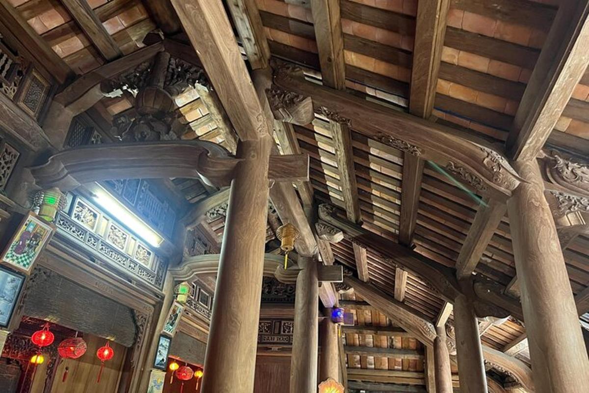a large building with wooden ceilings and columns