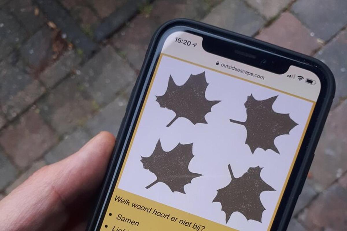 una persona che tiene in mano un telefono cellulare con un adesivo raffigurante una foglia d'acero