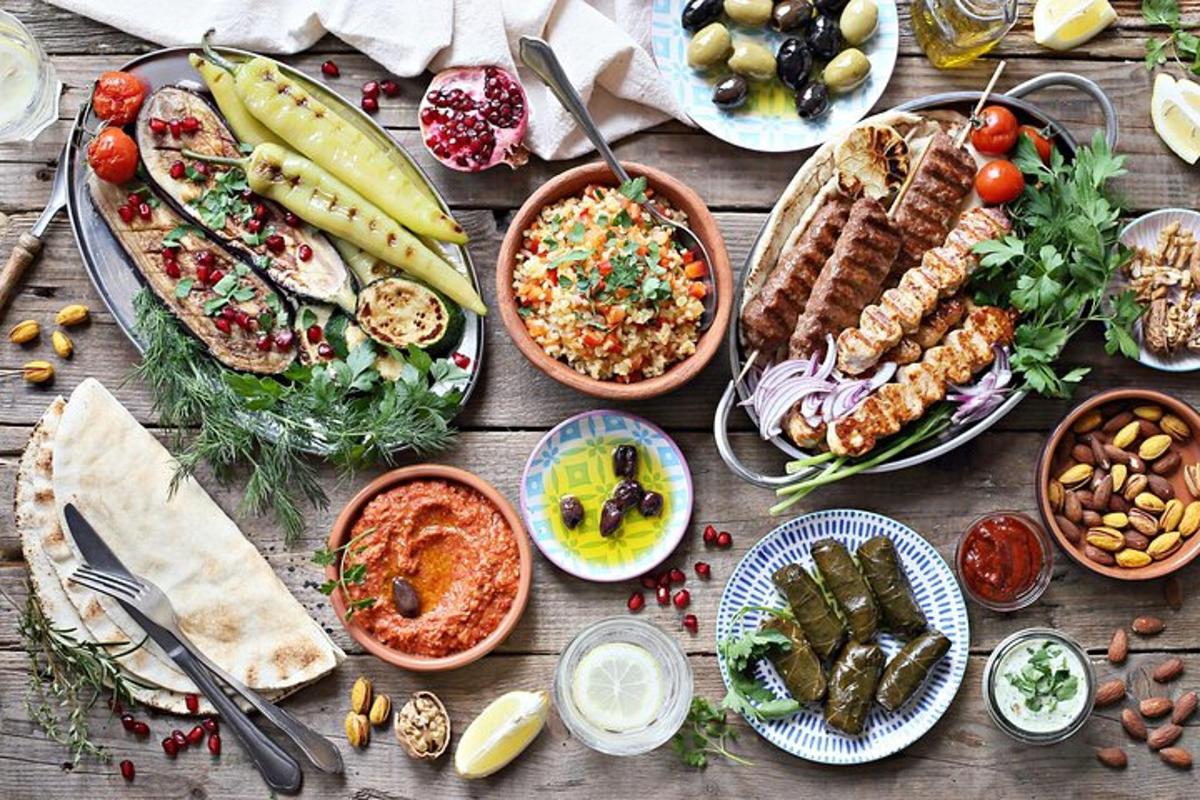 a table with many different types of food on it