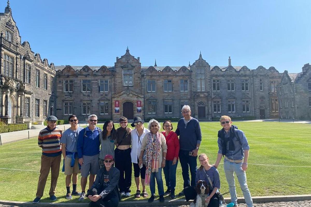 a group of people standing in front of a building