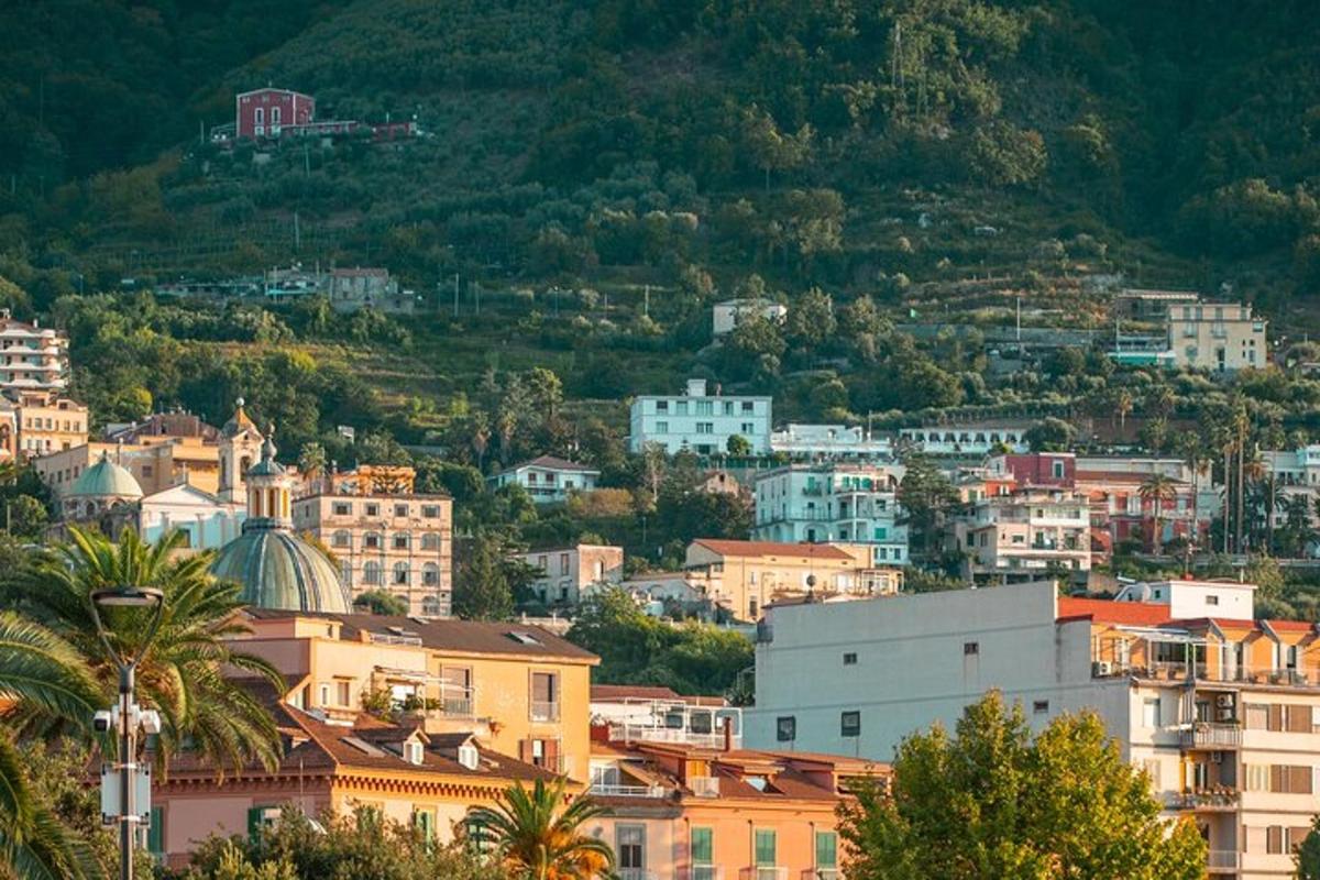 una vista di una città con edifici e alberi