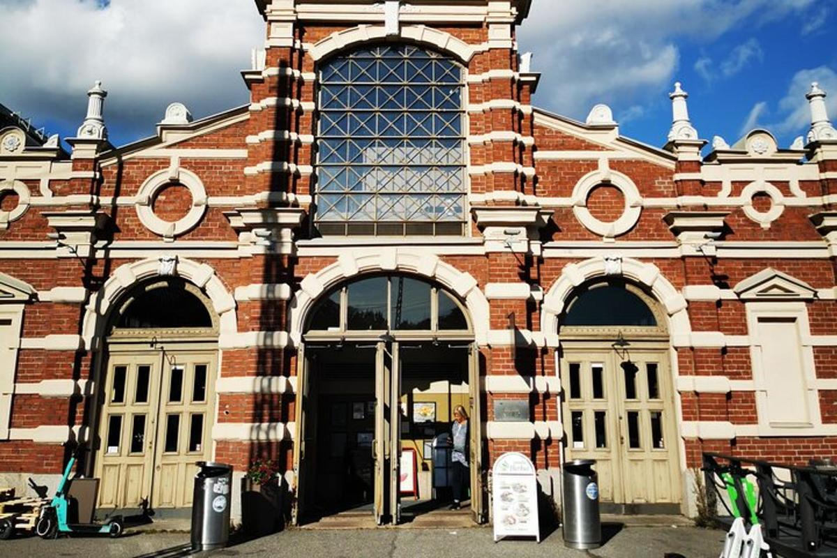 a large brick building with a large window