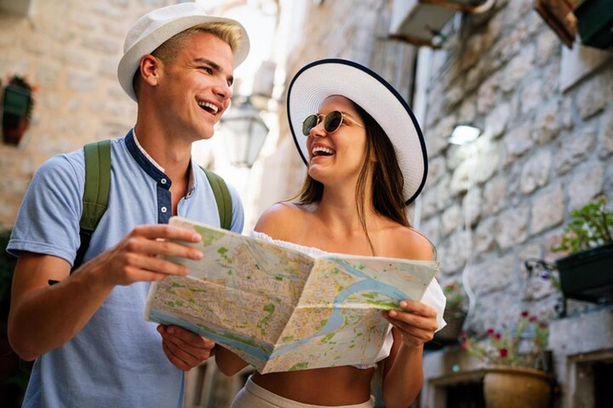a man and a woman looking at a map