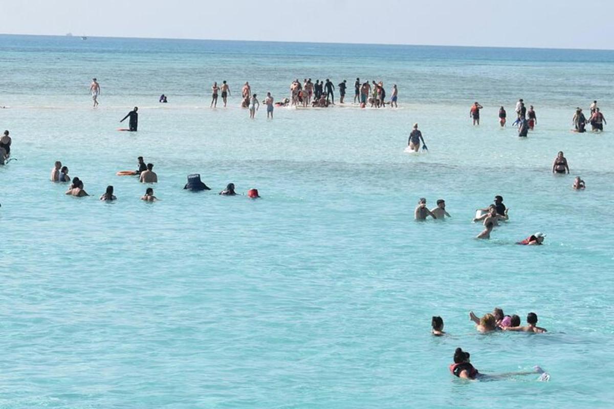 sekumpulan orang di dalam air di pantai