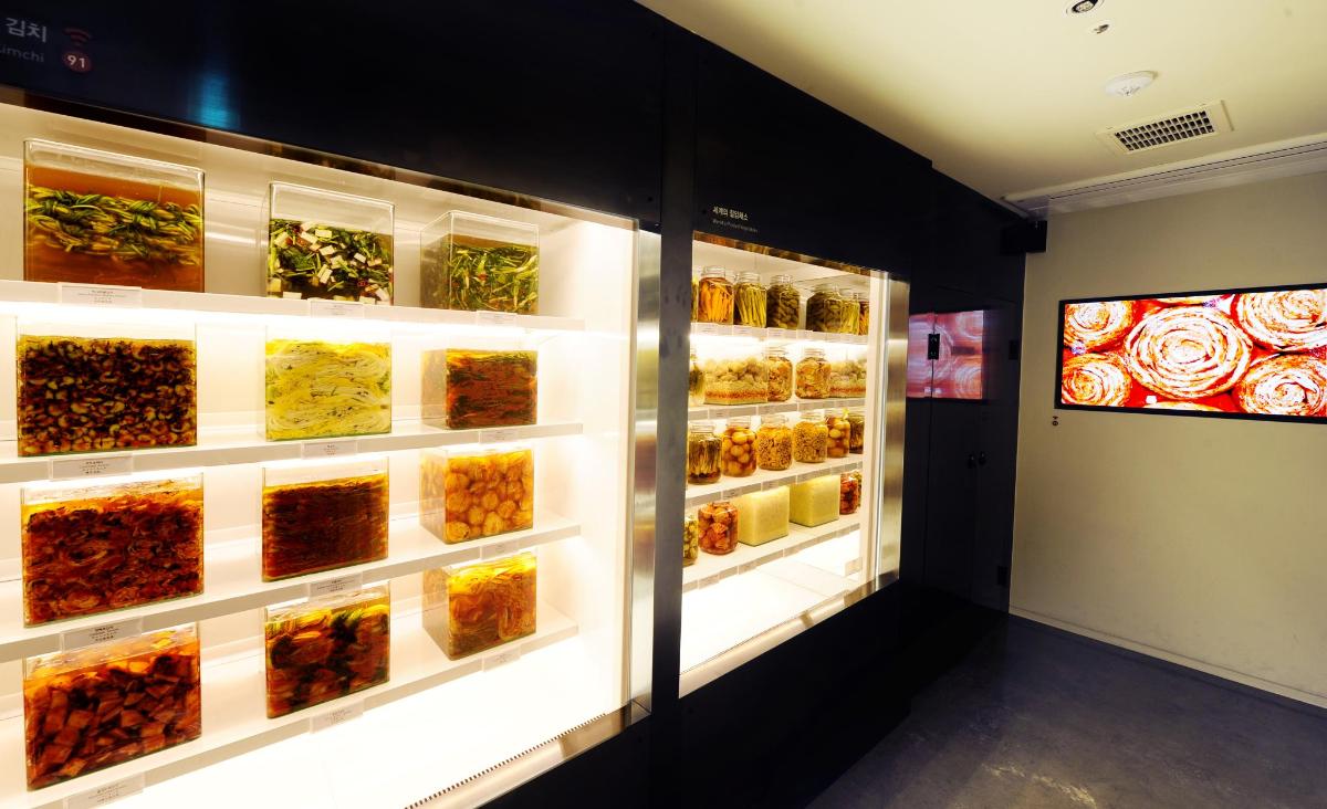 a display case filled with lots of different types of food