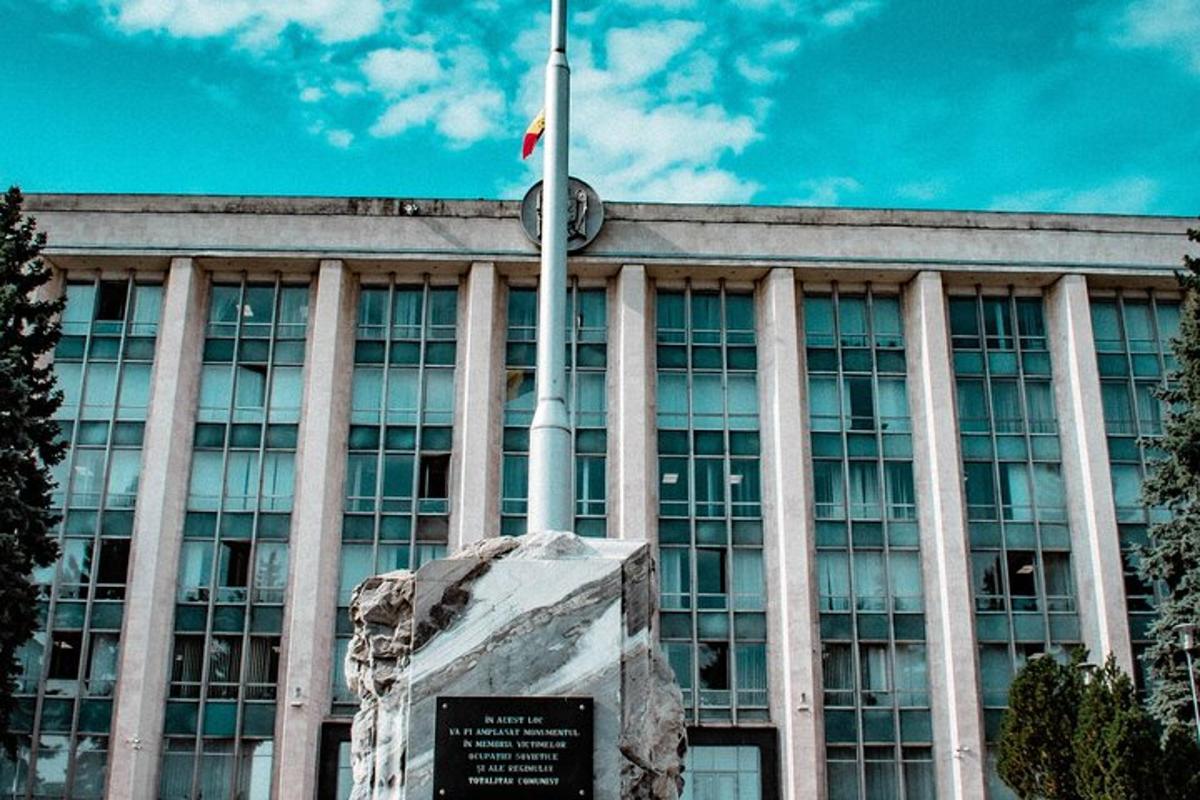 a building with a flag in front of it