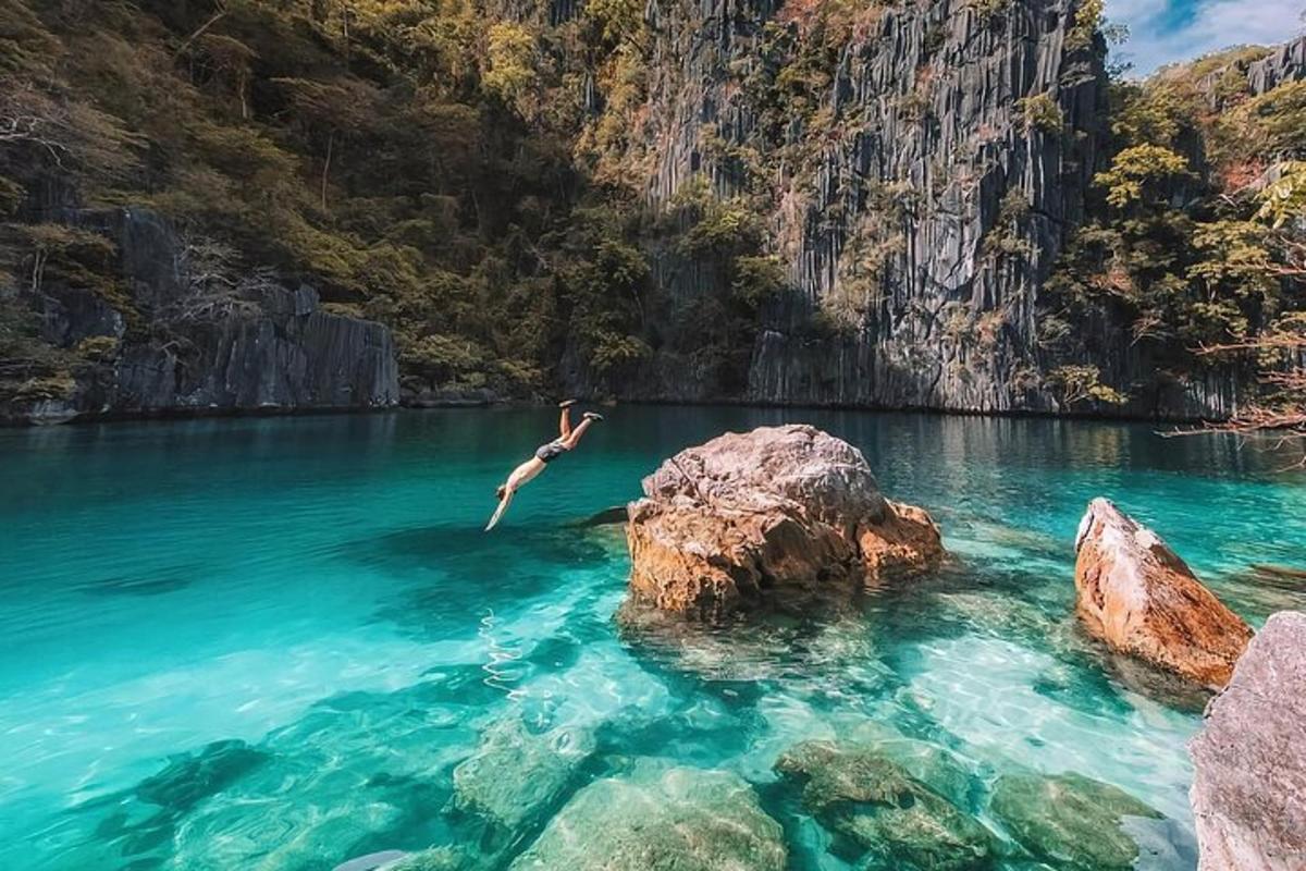 a person swimming in a body of water