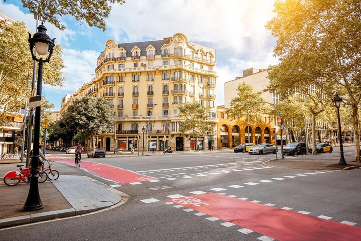 a street with a large building on a city street