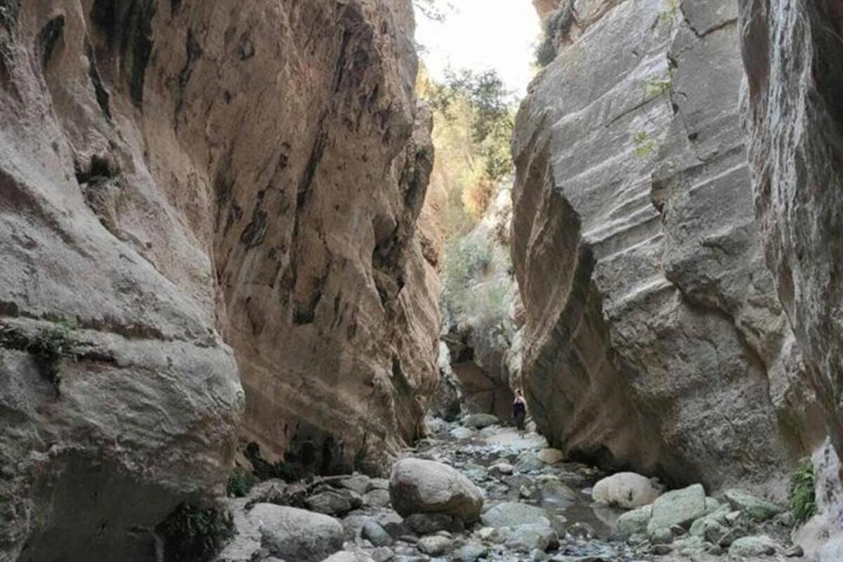 a group of rocks in a narrow canyon