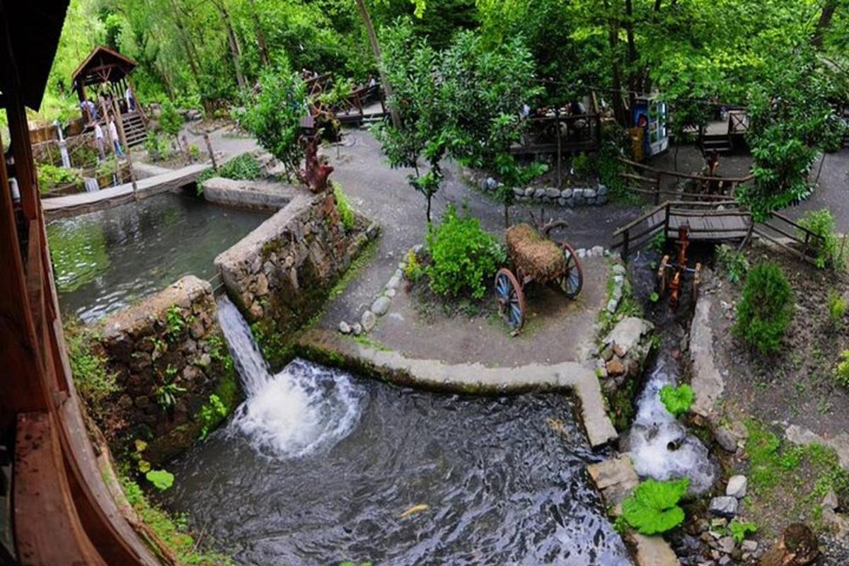 una vista aerea di un parco acquatico con una cascata