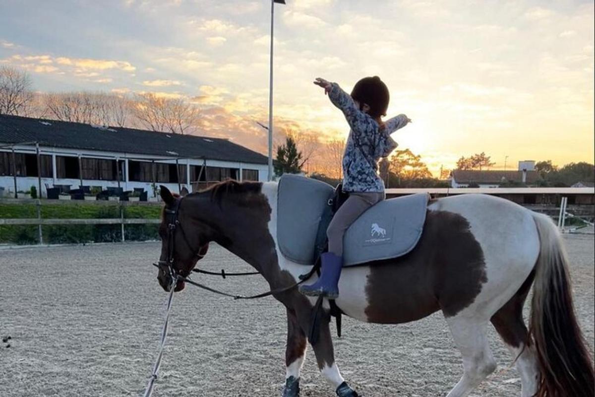 ein junges Mädchen reitet auf einem Pferd