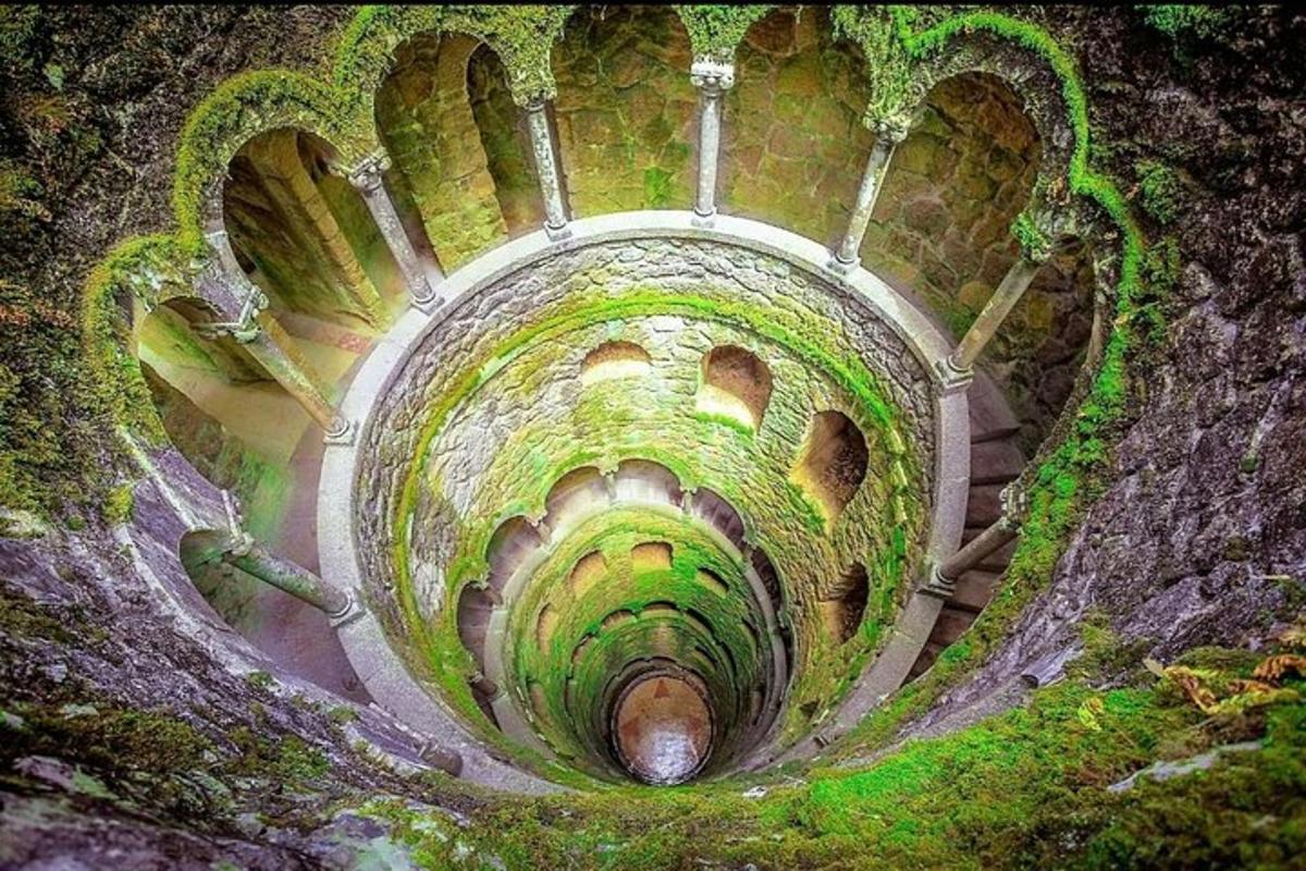 pohled shora na tunel se zeleným mechem