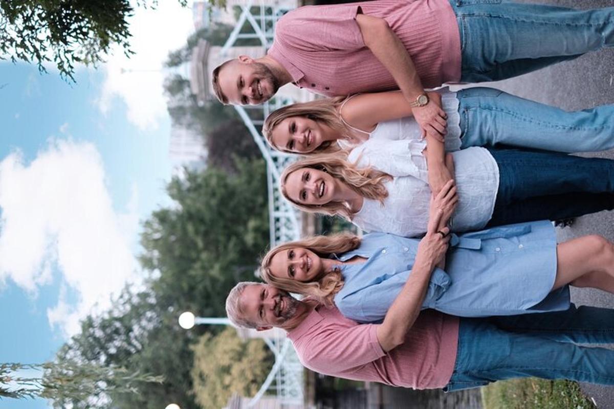 a group of people are standing in a pile