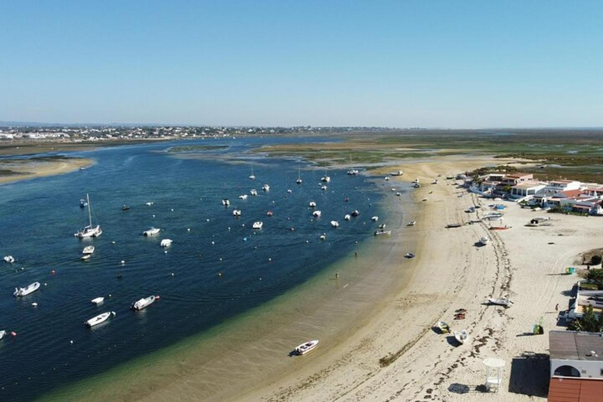 Una vista aérea de una playa con barcos en el agua.