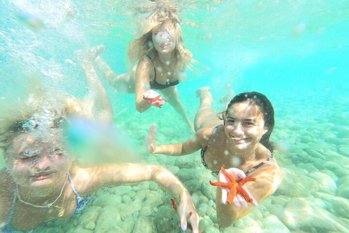 a group of people swimming in the water