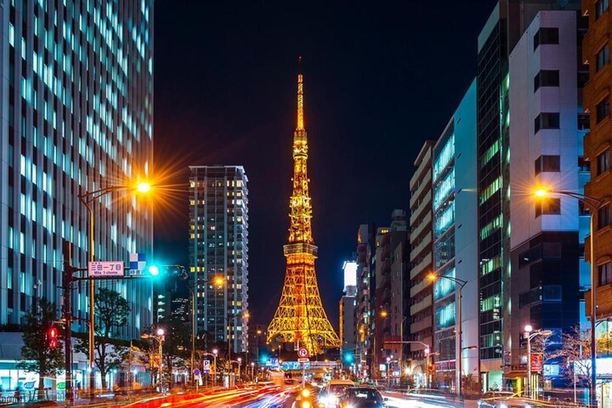 a city street with the eiffel tower at night