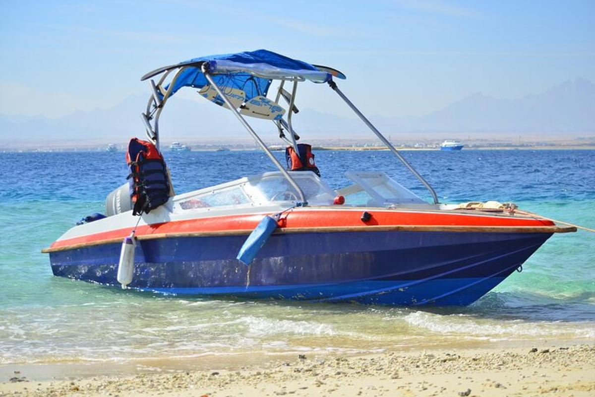 bot biru dan merah duduk di pantai