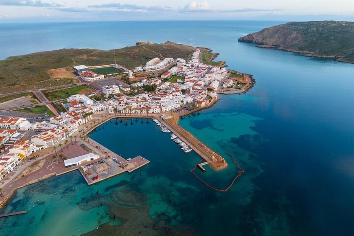 an aerial view of a harbor in the water