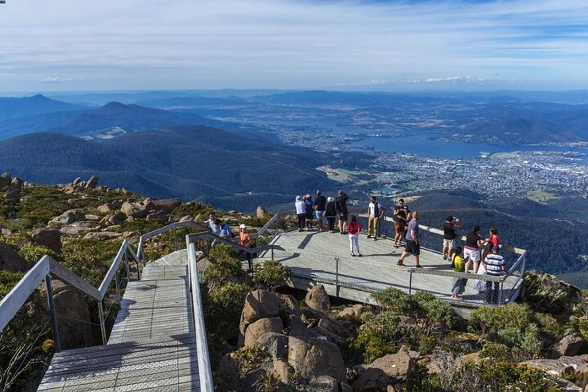 un gruppo di persone su una piattaforma panoramica su una montagna