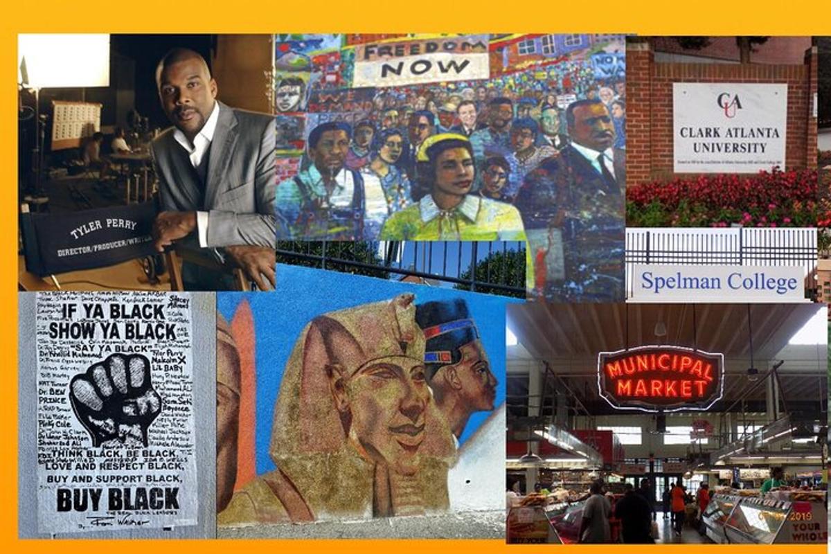 a collage of pictures of people and signs