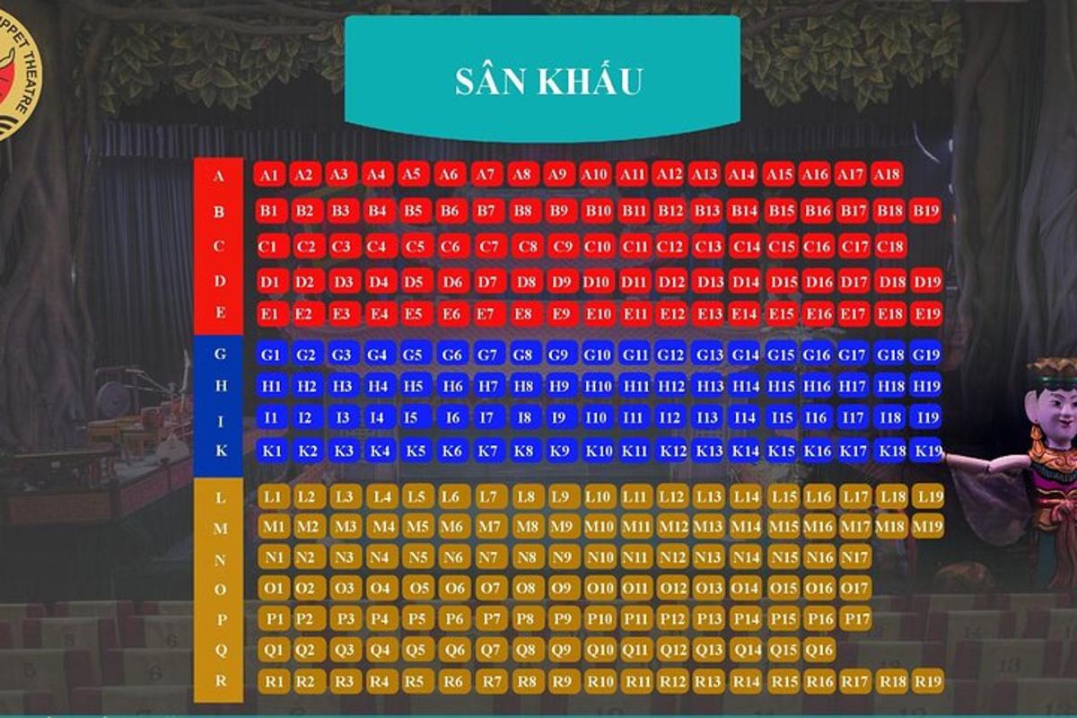 jadual berkala berwarna-warni dengan seorang lelaki di atas pentas