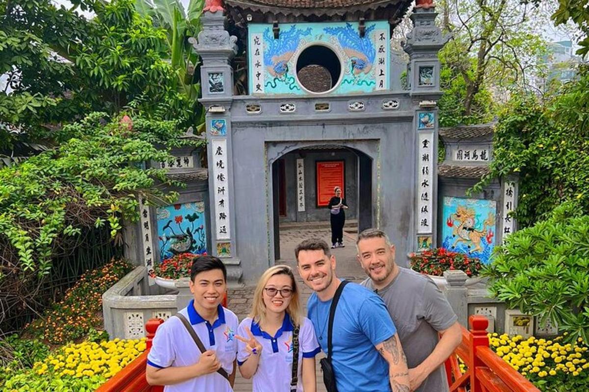 a group of people standing in front of a building