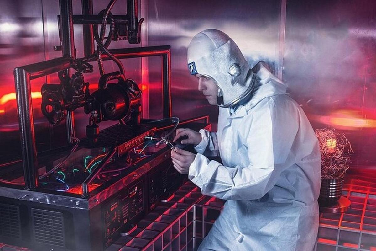 um homem em um laboratório trabalhando em uma máquina