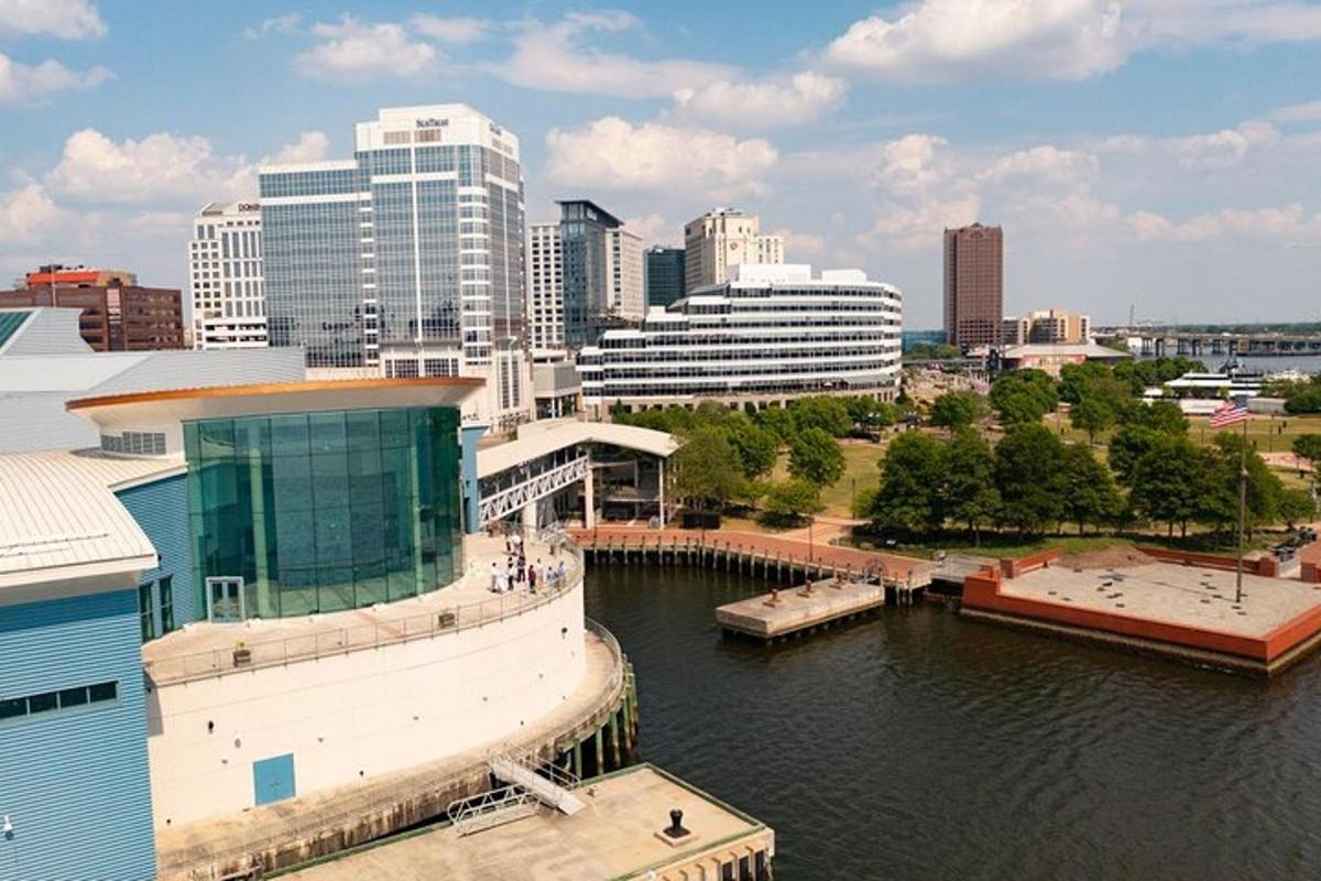 a view of a city with a river and buildings