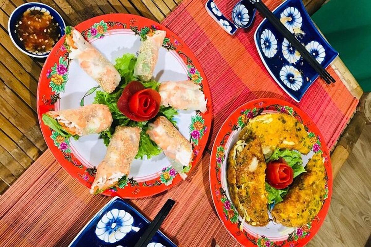two plates of food on a wooden table