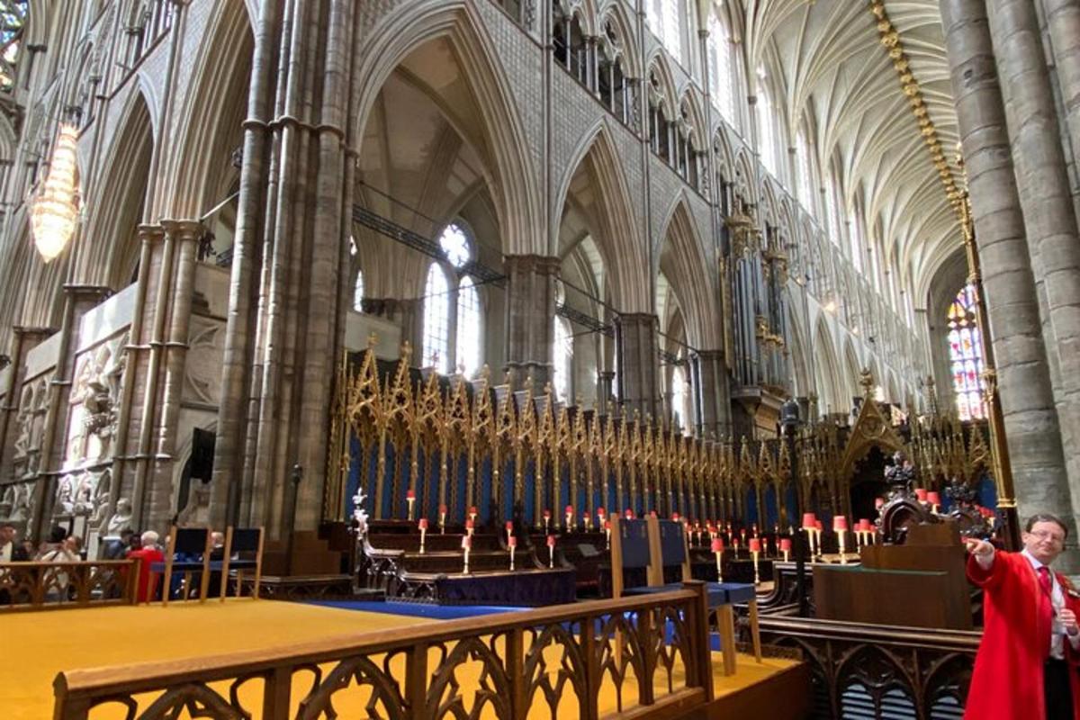 a large cathedral with a group of people in it
