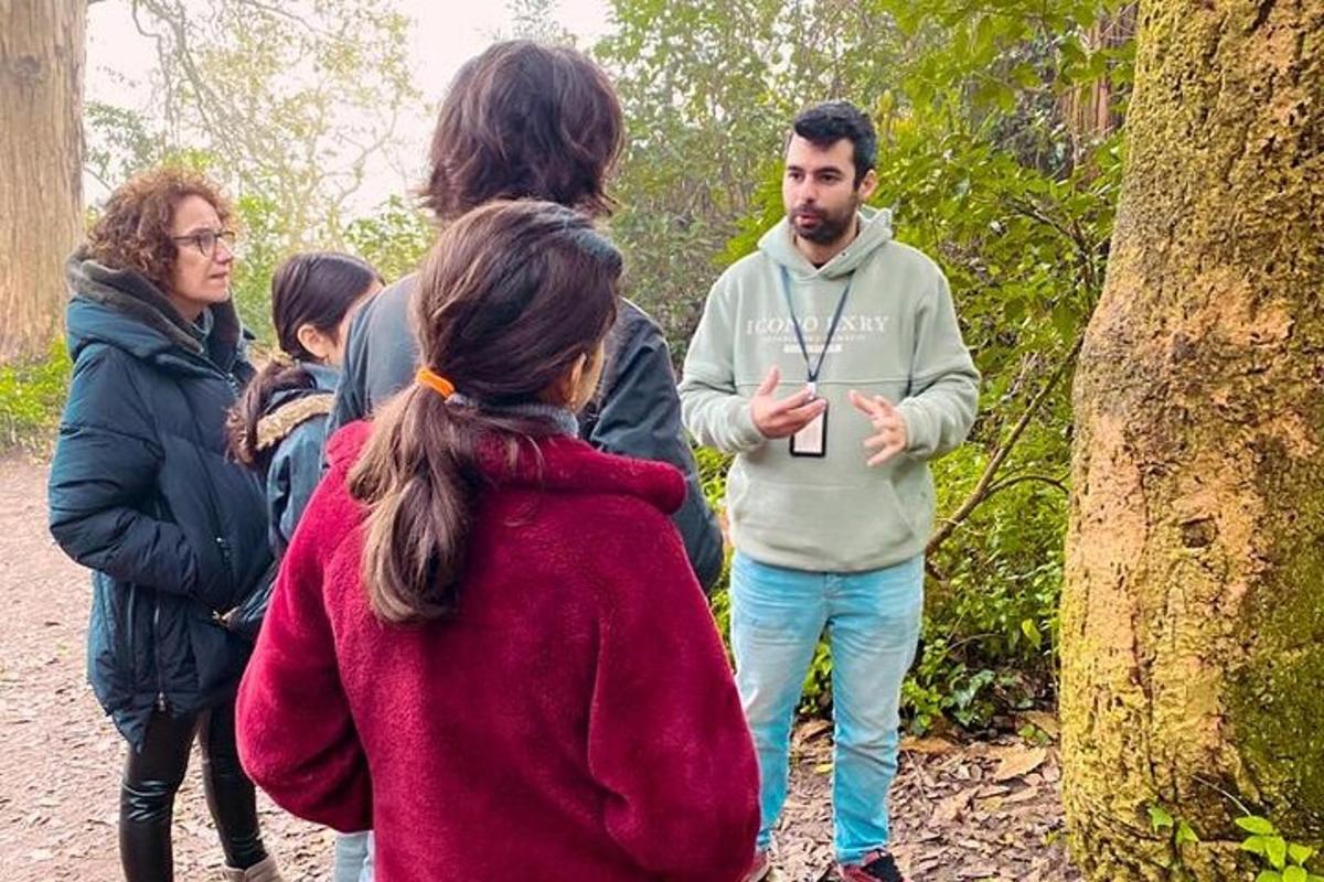 un gruppo di persone in piedi attorno a un albero