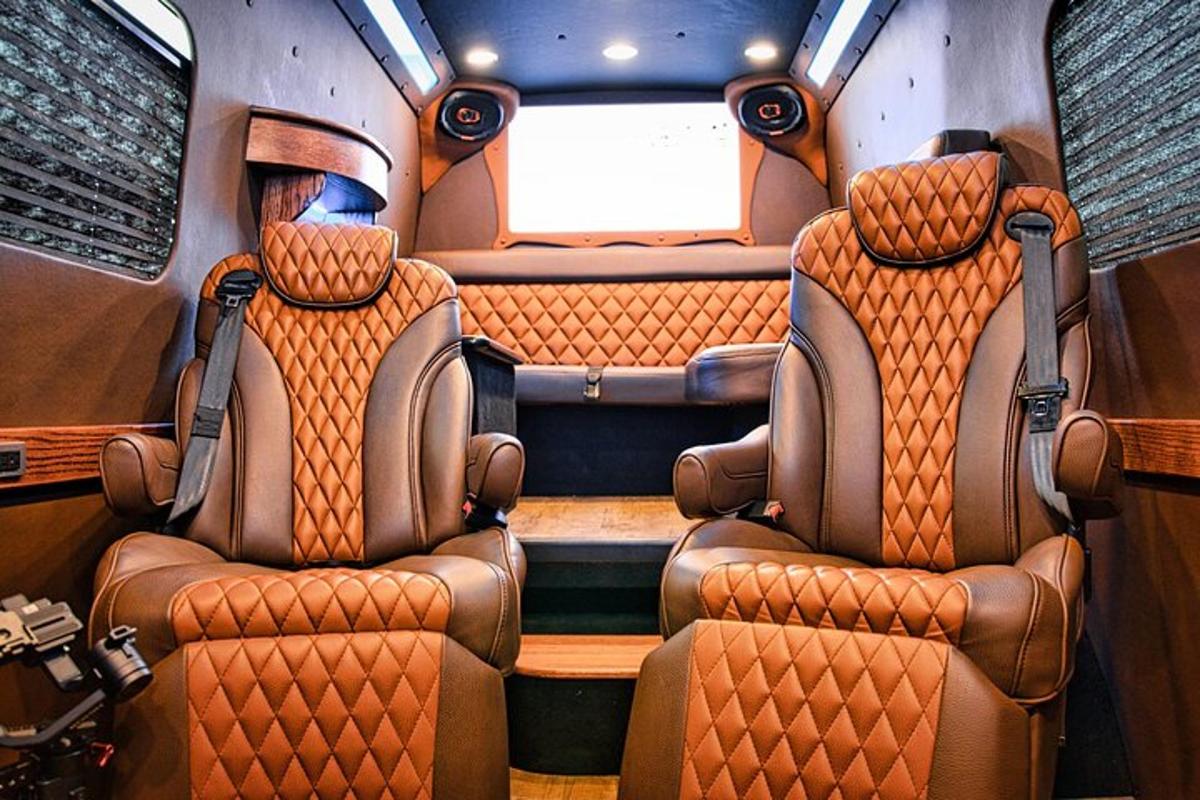 a view of the back seats of a bus