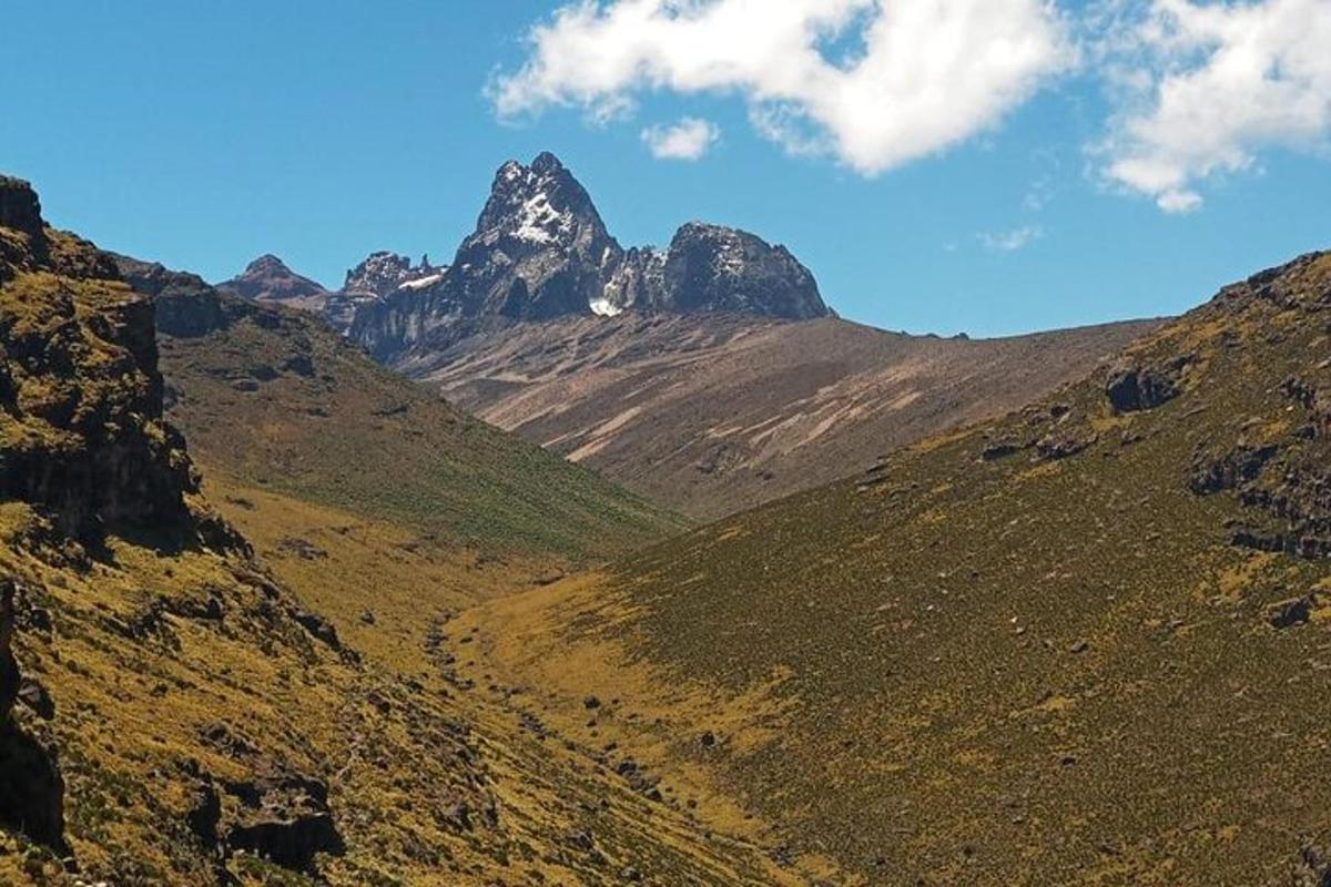 una montaña en medio de un campo de hierba