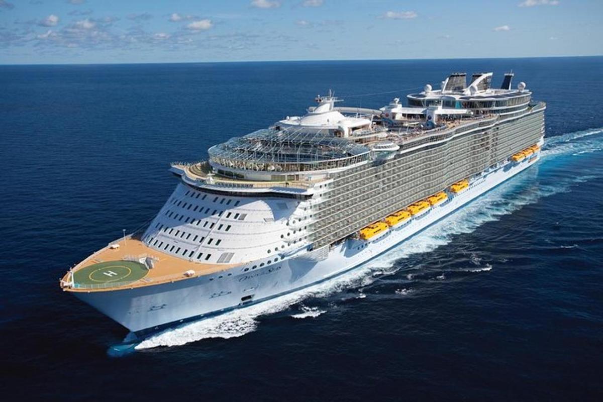 an overhead view of a cruise ship in the ocean