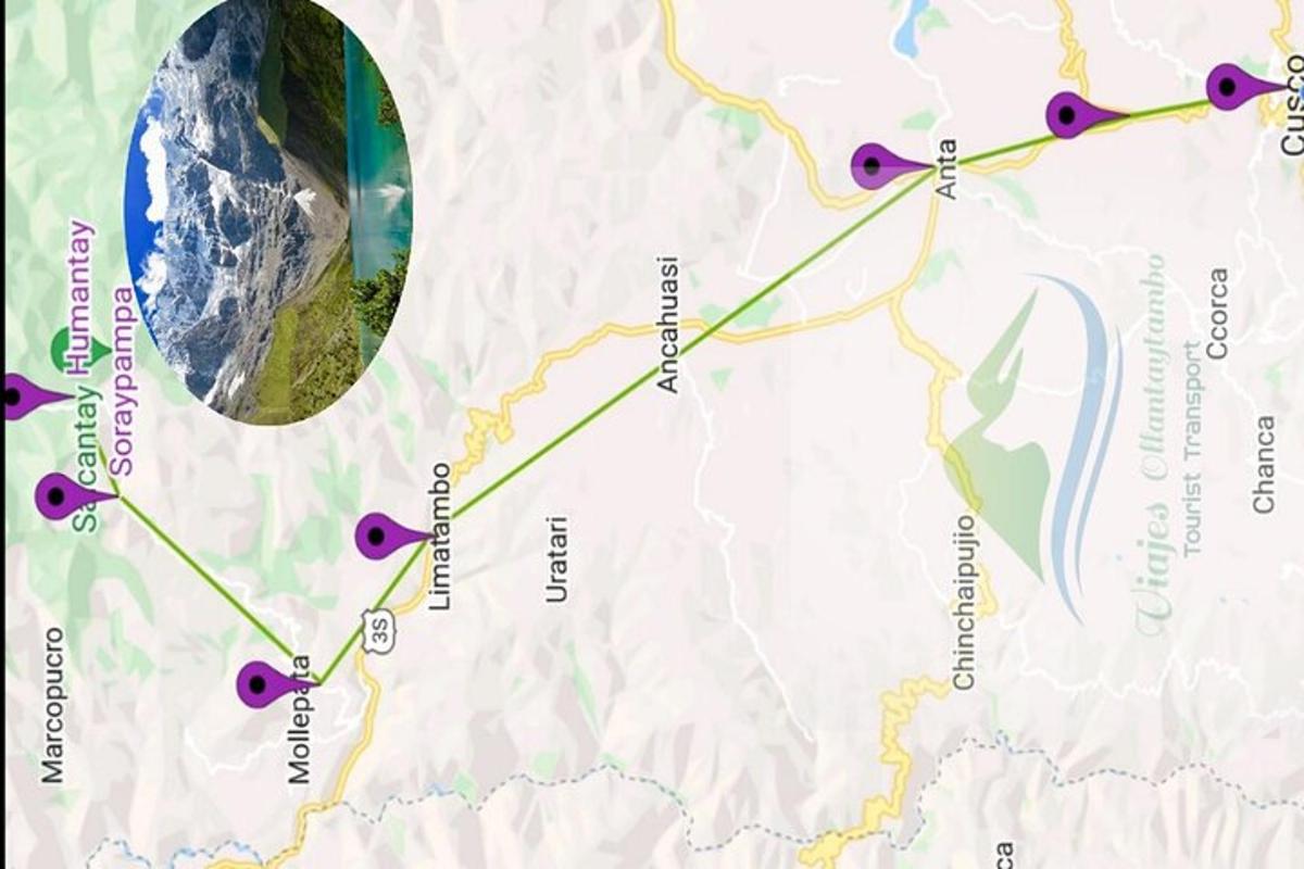 una mappa di un sentiero con punti viola