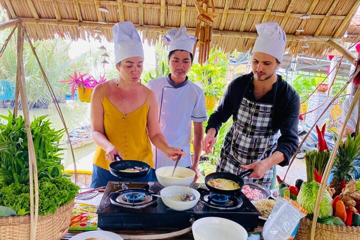 a group of people cooking food on a grill