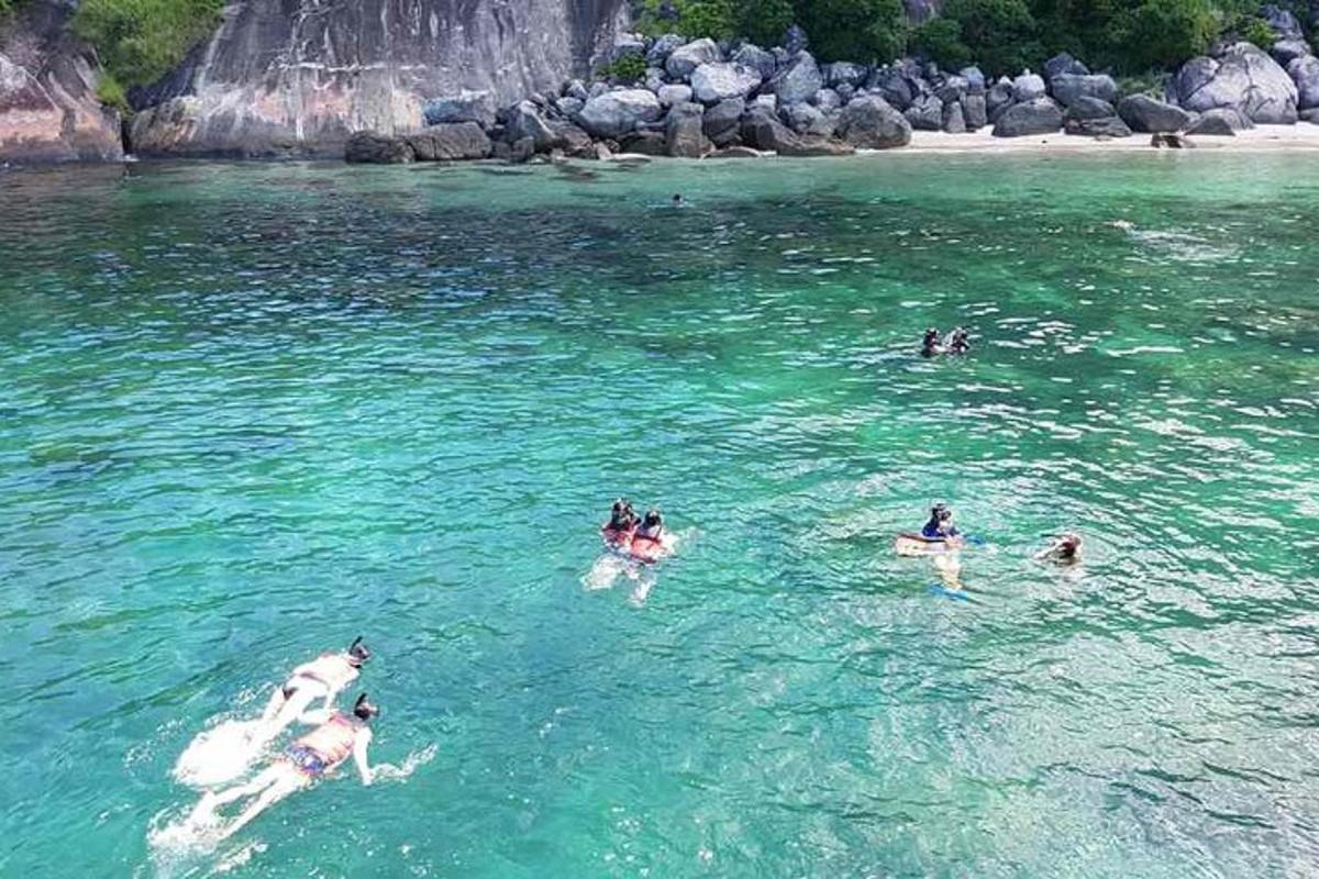 một nhóm người đang bơi trong một vùng nước