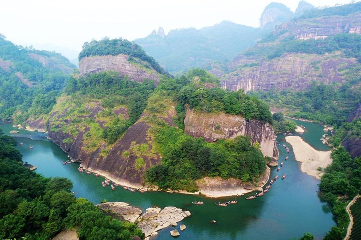 an aerial view of a river in a canyon